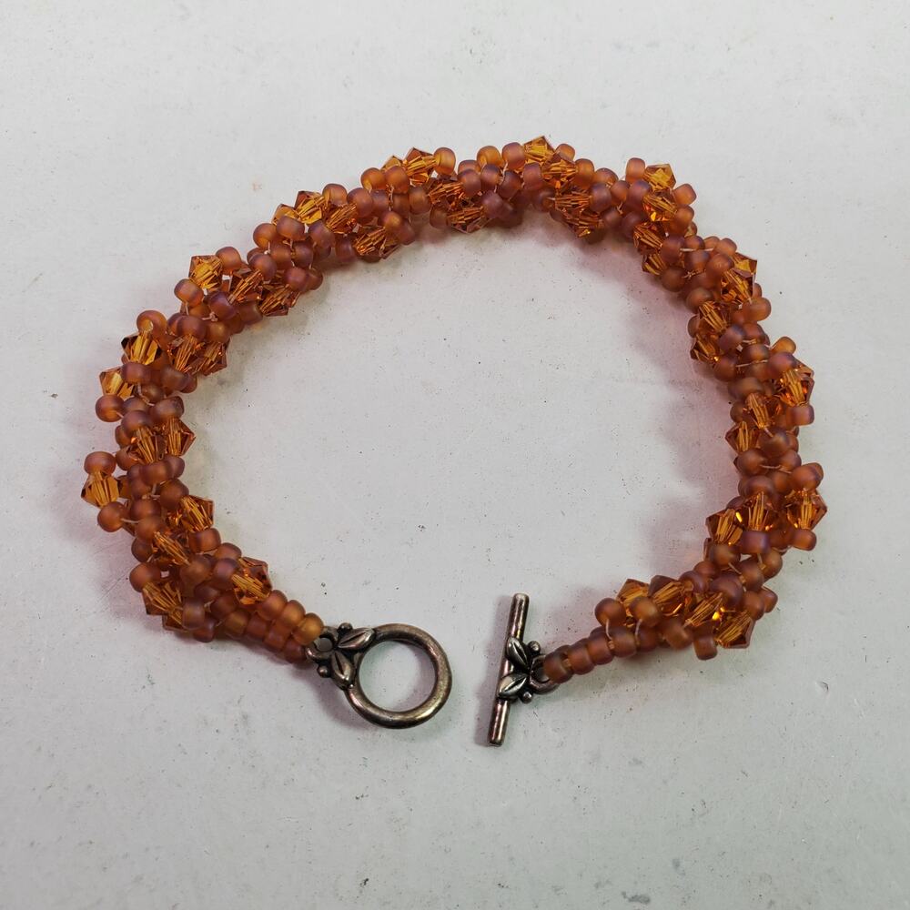 Vintage Bracelet Orange Seed Bead Wrap Toggle Clasp
